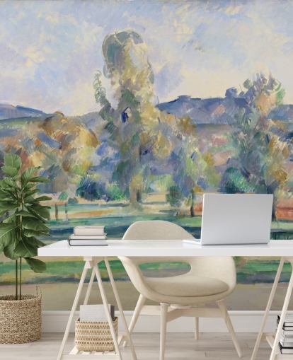 fine art behangmuurschildering genaamd Autumn Landscape van Paul Cezanne voor slaapkamers, woonkamers en kantoren aan huis