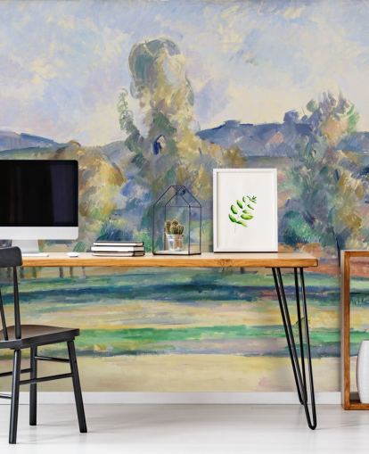 fine art wallpaper mural called Autumn Landscape by Paul Cezanne for bedrooms, living rooms and home offices