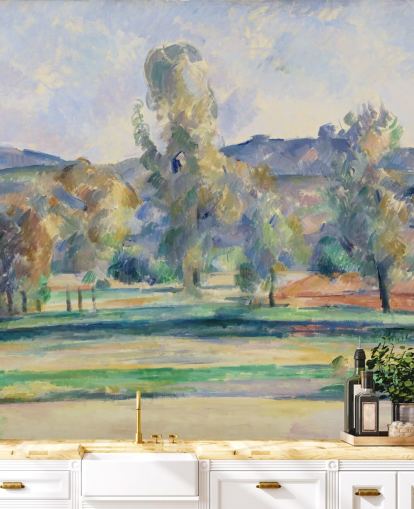 fine art wallpaper mural called Autumn Landscape by Paul Cezanne for bedrooms, living rooms and home offices
