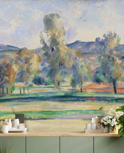 Kunsttapete mit dem Titel Autumn Landscape von Paul Cezanne für Schlafzimmer, Wohnzimmer und Heimbüros Kunsttapete mit dem Titel Autumn Landscape von Paul Cezanne für Schlafzimmer, Wohnzimmer und Heimbüros