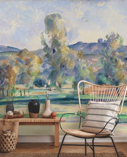 Kunsttapete mit dem Titel Autumn Landscape von Paul Cezanne für Schlafzimmer, Wohnzimmer und Heimbüros