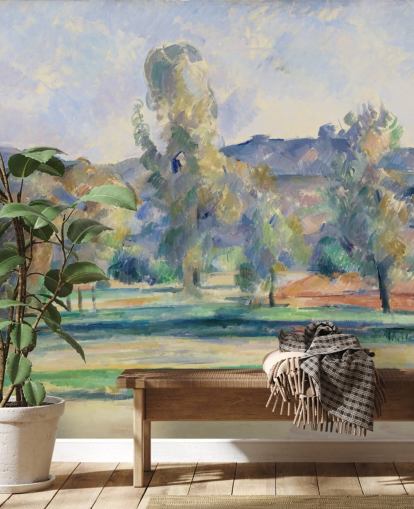 Kunsttapete mit dem Titel Autumn Landscape von Paul Cezanne für Schlafzimmer, Wohnzimmer und Heimbüros
