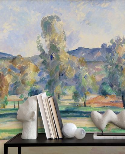 kunsttapet vægmaleri kaldet Autumn Landscape af Paul Cezanne til soveværelser, stuer og hjemmekontorer