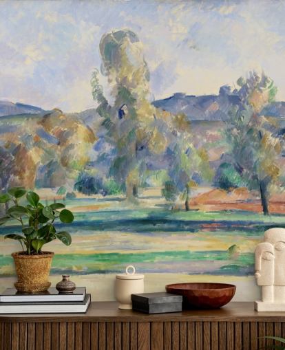 mural de papel de parede de belas artes chamado Autumn Landscape de Paul Cezanne para quartos, salas de estar e escritórios domésticos mural de papel de parede de belas artes chamado Autumn Landscape de Paul Cezanne para quartos, salas de estar e escritórios domésticos