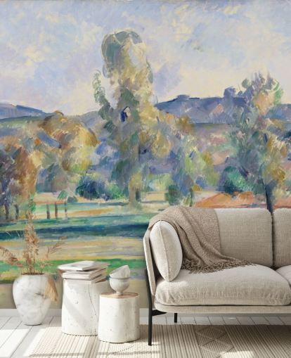 kunsttapet vægmaleri kaldet Autumn Landscape af Paul Cezanne til soveværelser, stuer og hjemmekontorer