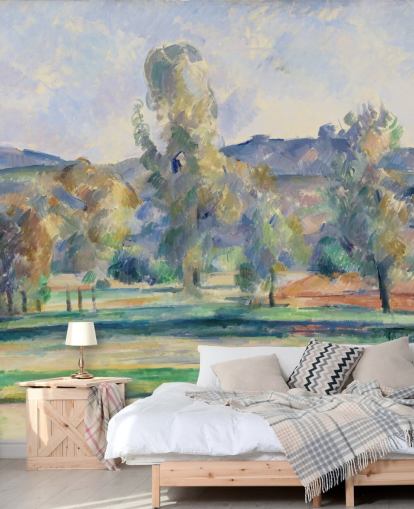 kunsttapet vægmaleri kaldet Autumn Landscape af Paul Cezanne til soveværelser, stuer og hjemmekontorer