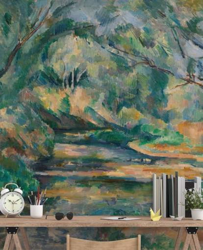 fine art wallpaper called The Brook by Paul Cezanne for bedrooms and living rooms