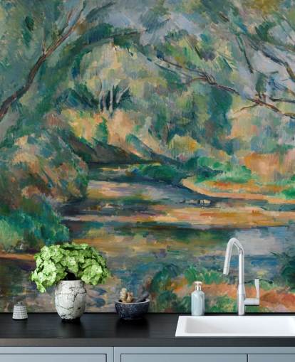 fine art wallpaper called The Brook by Paul Cezanne for bedrooms and living rooms