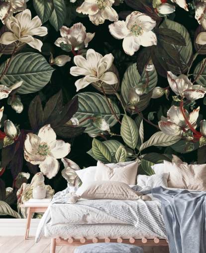floral wallpaper mural called Dark Garden IX by Burcu Korkmazyurek for lounges and bedrooms