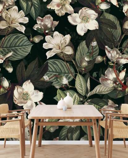 mural de papel pintado floral llamado Dark Garden IX de Burcu Korkmazyurek para salones y dormitorios mural de papel pintado floral llamado Dark Garden IX de Burcu Korkmazyurek para salones y dormitorios