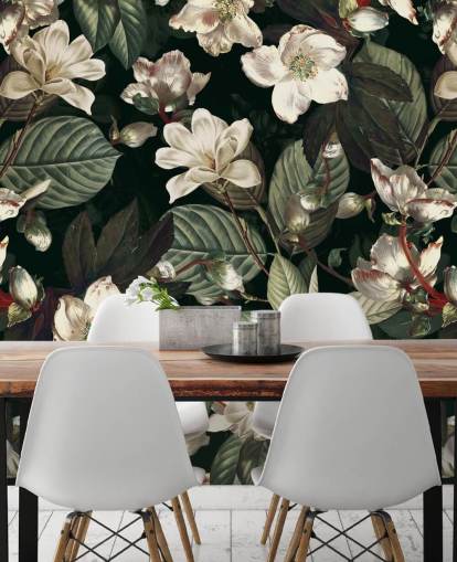 floral wallpaper mural called Dark Garden IX by Burcu Korkmazyurek for lounges and bedrooms