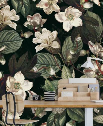 floral wallpaper mural called Dark Garden IX by Burcu Korkmazyurek for lounges and bedrooms