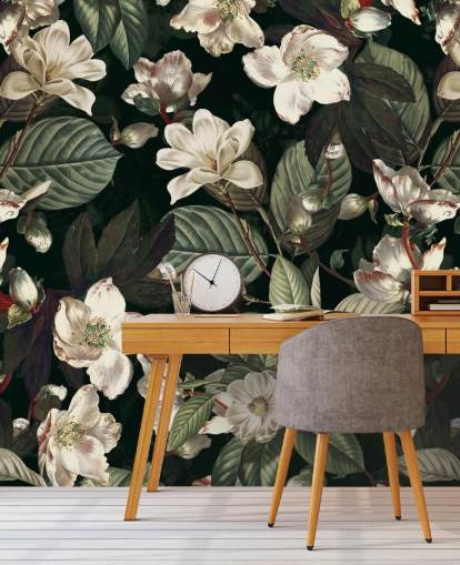mural de papel pintado floral llamado Dark Garden IX de Burcu Korkmazyurek para salones y dormitorios mural de papel pintado floral llamado Dark Garden IX de Burcu Korkmazyurek para salones y dormitorios