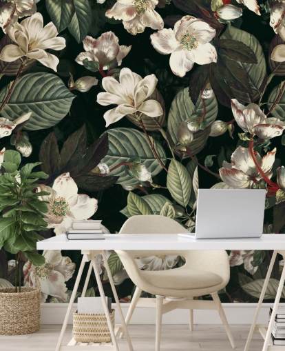 mural de papel pintado floral llamado Dark Garden IX de Burcu Korkmazyurek para salones y dormitorios mural de papel pintado floral llamado Dark Garden IX de Burcu Korkmazyurek para salones y dormitorios