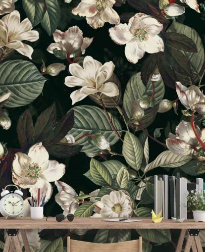 mural de papel de parede floral chamado Dark Garden IX de Burcu Korkmazyurek para salões e quartos