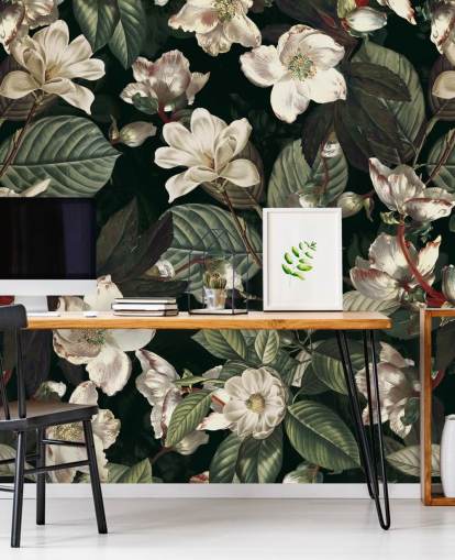 floral wallpaper mural called Dark Garden IX by Burcu Korkmazyurek for lounges and bedrooms