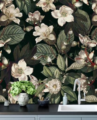 floral wallpaper mural called Dark Garden IX by Burcu Korkmazyurek for lounges and bedrooms