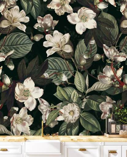floral wallpaper mural called Dark Garden IX by Burcu Korkmazyurek for lounges and bedrooms