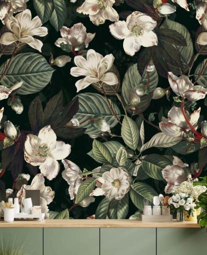 floral wallpaper mural called Dark Garden IX by Burcu Korkmazyurek for lounges and bedrooms