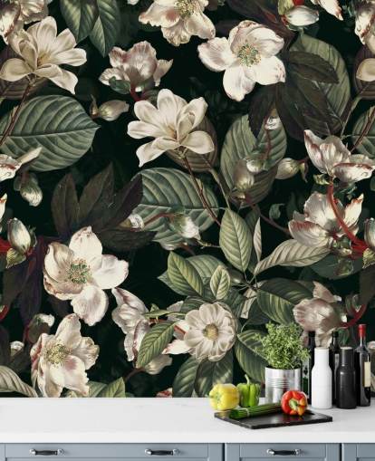 blomstertapet veggmaleri kalt Dark Garden IX av Burcu Korkmazyurek for salonger og soverom