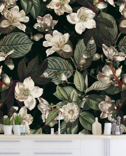 mural de papel pintado floral llamado Dark Garden IX de Burcu Korkmazyurek para salones y dormitorios mural de papel pintado floral llamado Dark Garden IX de Burcu Korkmazyurek para salones y dormitorios