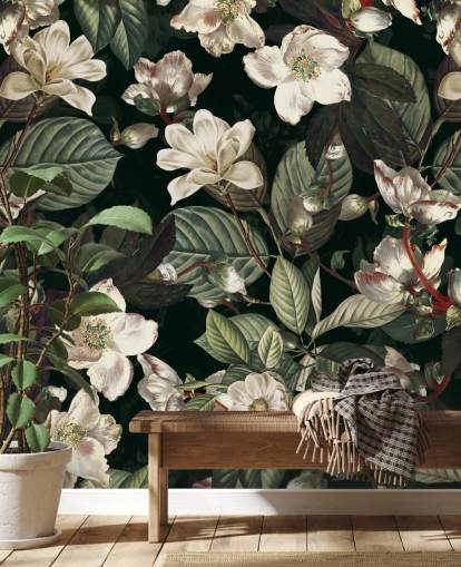 mural de papel pintado floral llamado Dark Garden IX de Burcu Korkmazyurek para salones y dormitorios mural de papel pintado floral llamado Dark Garden IX de Burcu Korkmazyurek para salones y dormitorios