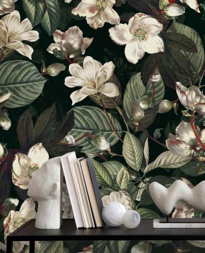 mural de papel pintado floral llamado Dark Garden IX de Burcu Korkmazyurek para salones y dormitorios mural de papel pintado floral llamado Dark Garden IX de Burcu Korkmazyurek para salones y dormitorios