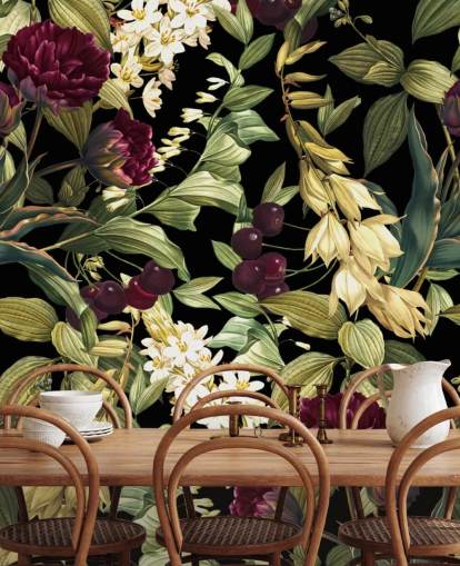 mural de papel pintado floral oscuro llamado Dark Garden VIII de Burcu Korkmazyurek