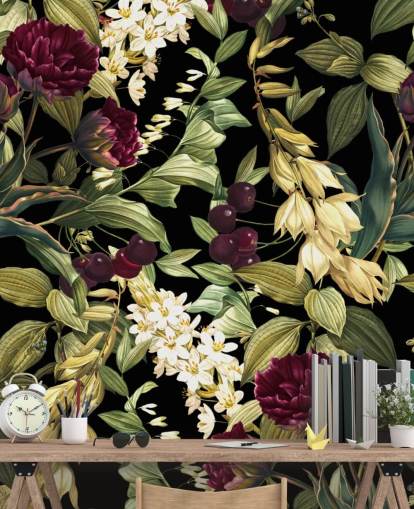 mural de papel pintado floral oscuro llamado Dark Garden VIII de Burcu Korkmazyurek mural de papel pintado floral oscuro llamado Dark Garden VIII de Burcu Korkmazyurek