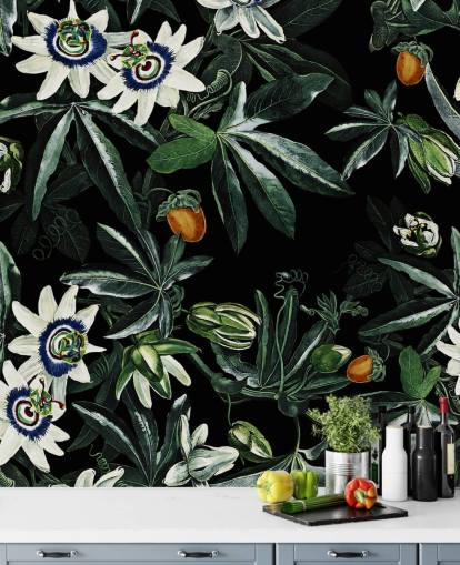 blomstertapet veggmaleri kalt Exotic Garden Night XI av Burcu Korkmazyurek for soverom og salonger blomstertapet veggmaleri kalt Exotic Garden Night XI av Burcu Korkmazyurek for soverom og salonger