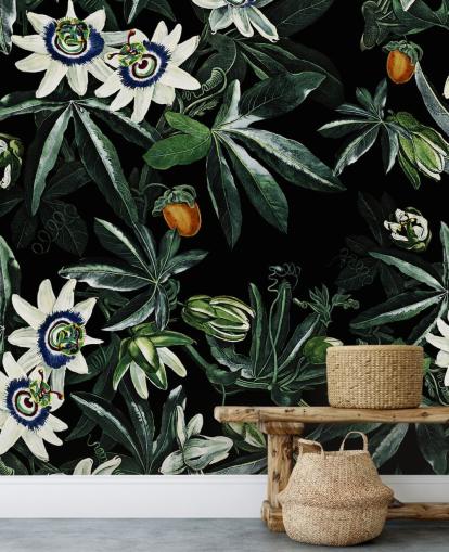 blomstertapet veggmaleri kalt Exotic Garden Night XI av Burcu Korkmazyurek for soverom og salonger