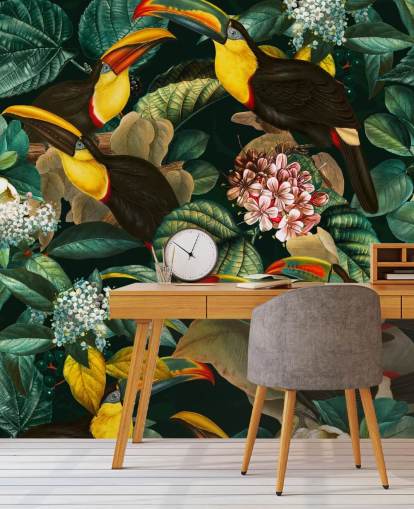 papier peint floral intitulé Floral and Birds Vintage Garden Night II par Burcu Korkmazyurek papier peint floral intitulé Floral and Birds Vintage Garden Night II par Burcu Korkmazyurek