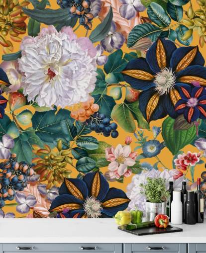 blomstertapet vægmaleri kaldet Garden of Eden II af Burcu Korkmazyurek til soveværelser og gange