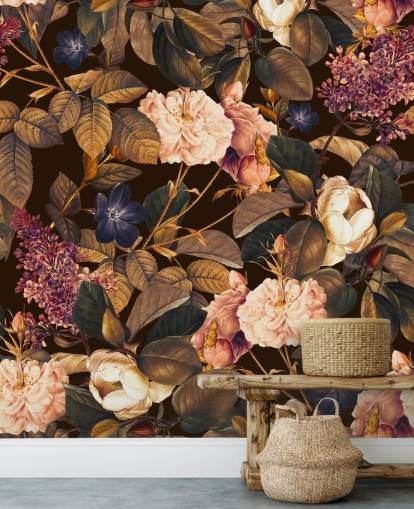 mural de papel pintado floral oscuro llamado Garden of Eden III Night de Burcu Korkmazyurek para dormitorios mural de papel pintado floral oscuro llamado Garden of Eden III Night de Burcu Korkmazyurek para dormitorios