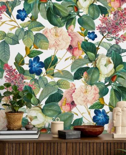 bloemenmuurschildering genaamd Garden of Eden III van Burcu Korkmazyurek voor slaapkamers, gangen en woonkamers bloemenmuurschildering genaamd Garden of Eden III van Burcu Korkmazyurek voor slaapkamers, gangen en woonkamers