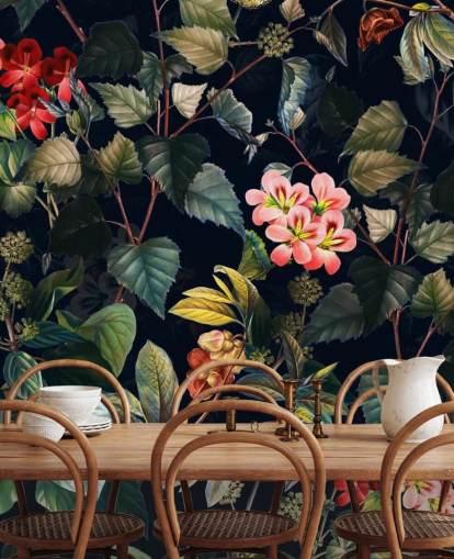 blommig tapetväggmålning kallad Magical Forest II av Burcu Korkmazyurek för sovrum och lounger blommig tapetväggmålning kallad Magical Forest II av Burcu Korkmazyurek för sovrum och lounger