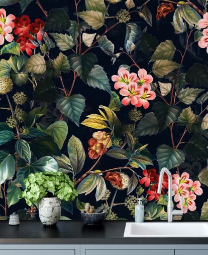 floral wallpaper mural called Magical Forest II by Burcu Korkmazyurek for bedrooms and lounges