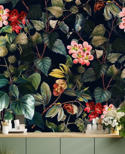 Blumentapete namens Magical Forest II von Burcu Korkmazyurek für Schlafzimmer und Lounges