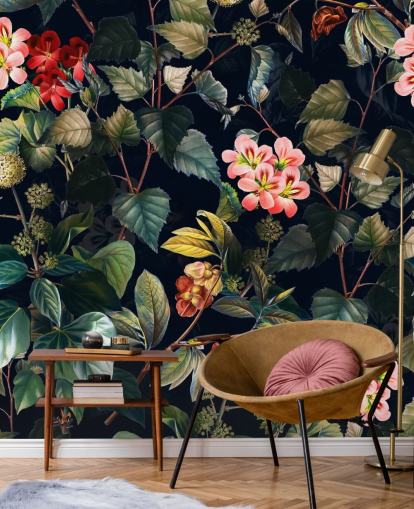 blomstertapet vægmaleri kaldet Magical Forest II af Burcu Korkmazyurek til soveværelser og lounger
