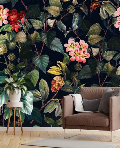 blomstertapet veggmaleri kalt Magical Forest II av Burcu Korkmazyurek for soverom og salonger blomstertapet veggmaleri kalt Magical Forest II av Burcu Korkmazyurek for soverom og salonger
