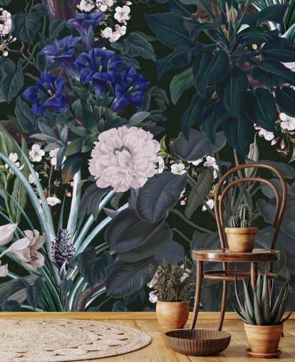 garden wallpaper mural called Midnight Garden IX by Burcu Korkmazyurek for bedrooms and lounges