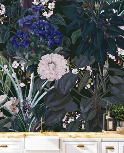 garden wallpaper mural called Midnight Garden IX by Burcu Korkmazyurek for bedrooms and lounges