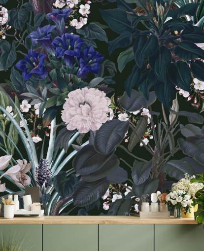 mural de papel de parede de jardim chamado Midnight Garden IX de Burcu Korkmazyurek para quartos e salões