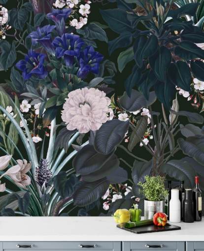 trädgård tapetväggmålning kallad Midnight Garden IX av Burcu Korkmazyurek för sovrum och lounger trädgård tapetväggmålning kallad Midnight Garden IX av Burcu Korkmazyurek för sovrum och lounger