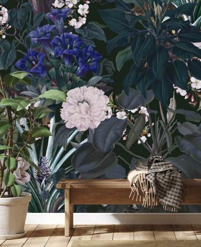 garden wallpaper mural called Midnight Garden IX by Burcu Korkmazyurek for bedrooms and lounges