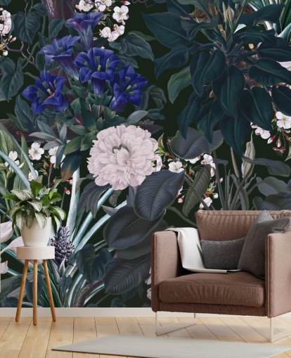 mural de papel pintado de jardín llamado Midnight Garden IX de Burcu Korkmazyurek para dormitorios y salones mural de papel pintado de jardín llamado Midnight Garden IX de Burcu Korkmazyurek para dormitorios y salones