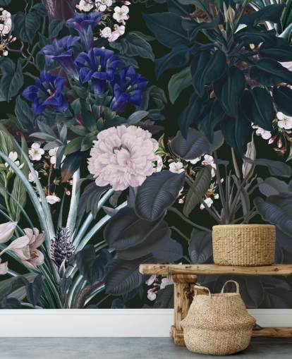 papier peint mural de jardin appelé Midnight Garden IX de Burcu Korkmazyurek pour les chambres et les salons