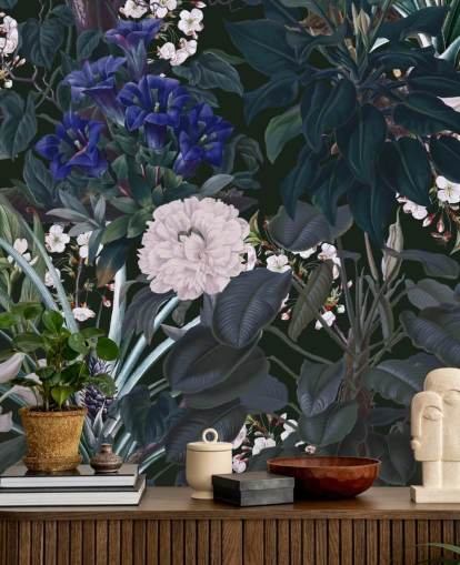 garden wallpaper mural called Midnight Garden IX by Burcu Korkmazyurek for bedrooms and lounges
