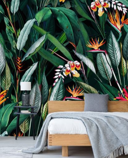 botanical wallpaper mural called Midnight Garden V by Burcu Korkmazyurek for bedrooms and bathrooms