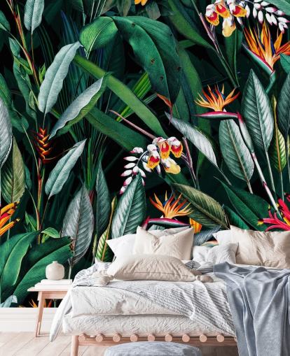 botanical wallpaper mural called Midnight Garden V by Burcu Korkmazyurek for bedrooms and bathrooms